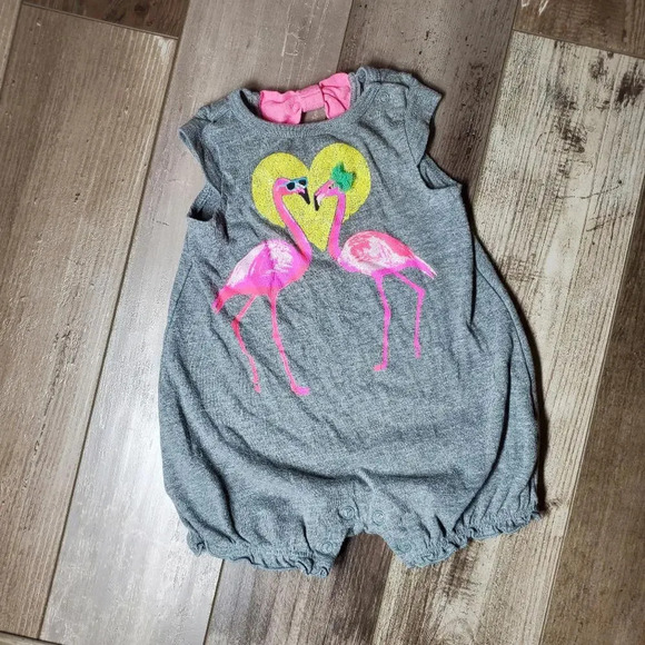 Circo Baby Girl Gray and Pink Glitter Flamingo Onesie Size 3 Months - Picture 1 of 13